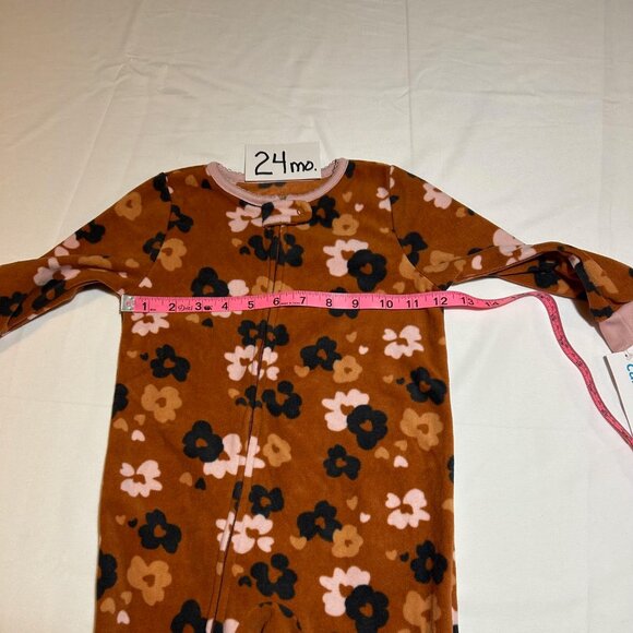 Carter's Girls 24 Months Brown Floral Print Fleece Zip-up Sleep & Play NWT - Picture 3 of 7